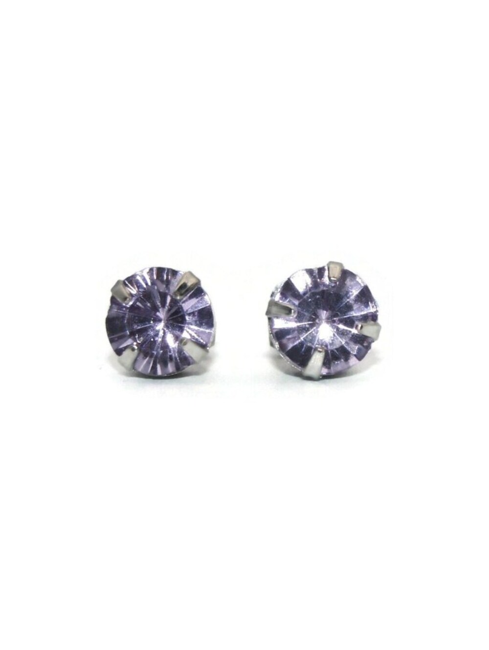 Vintage Sliver Tone and Round Amethyst Purple Rhinestone Stud Earrings.